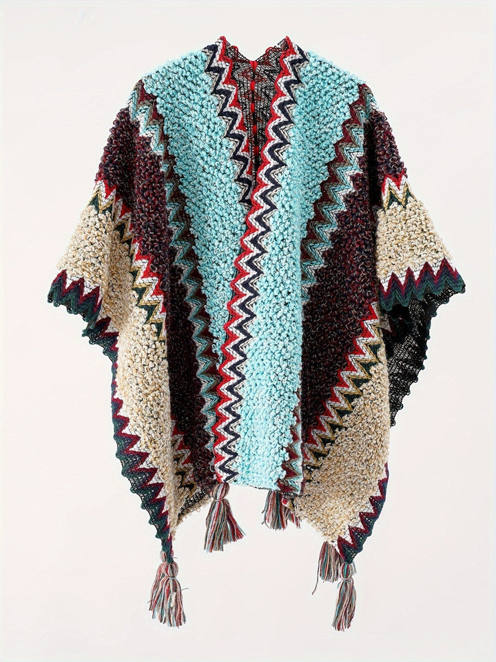 Briana - Decke Mit Quasten Und Streifenmuster Cape Reise Jacke