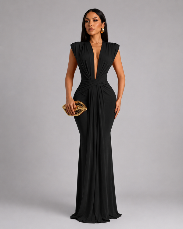 Femke – Maxikleid mit V-Ausschnitt Und Rüschen