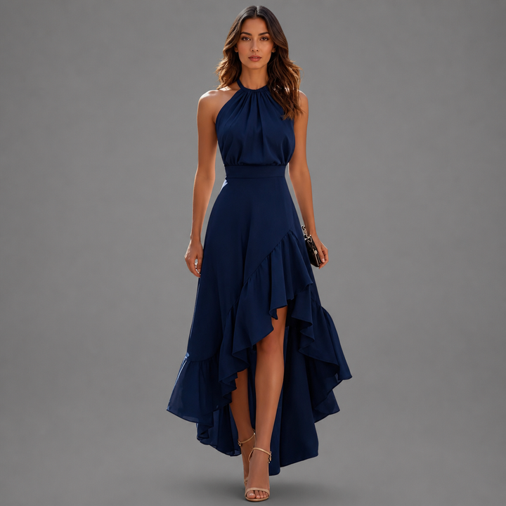 Benetou - Maxikleid Mit Neckholder Und Rüschen Vorne Kurz Hinten Lang