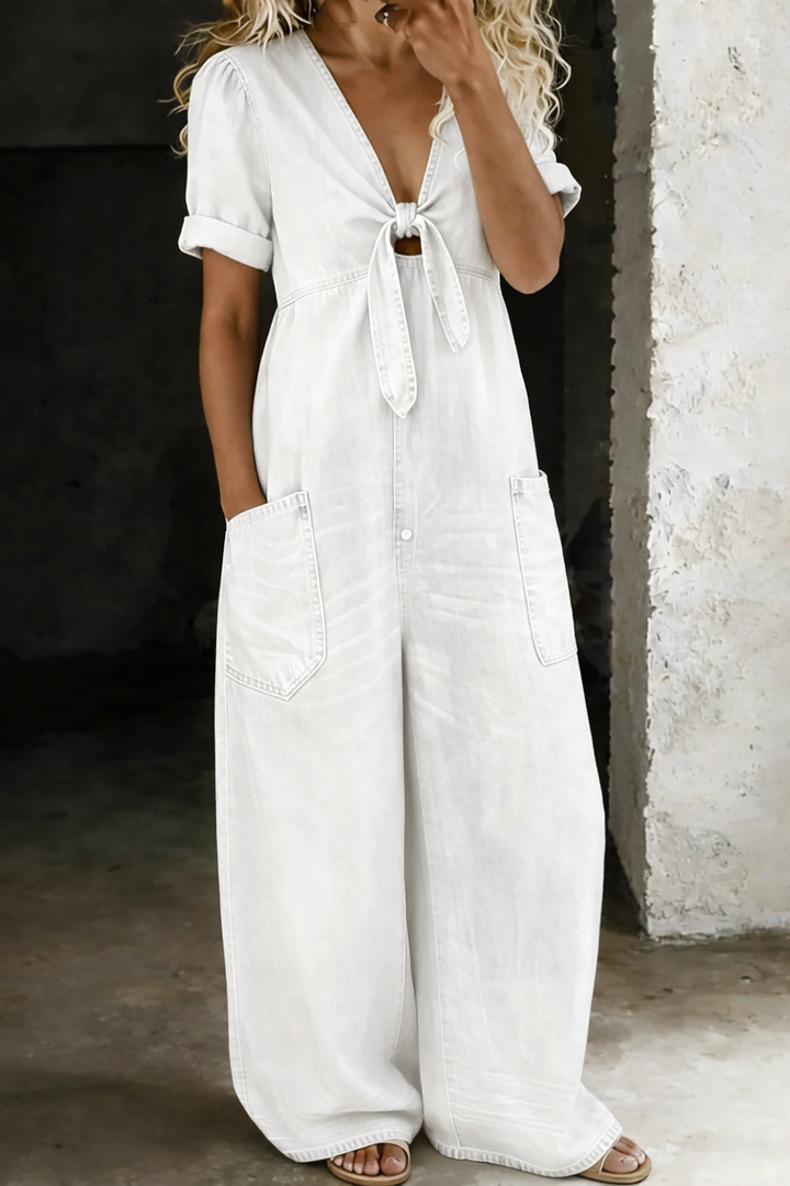 Zeta - Jumpsuit Mit V-ausschnitt Und Kurzen Ärmeln