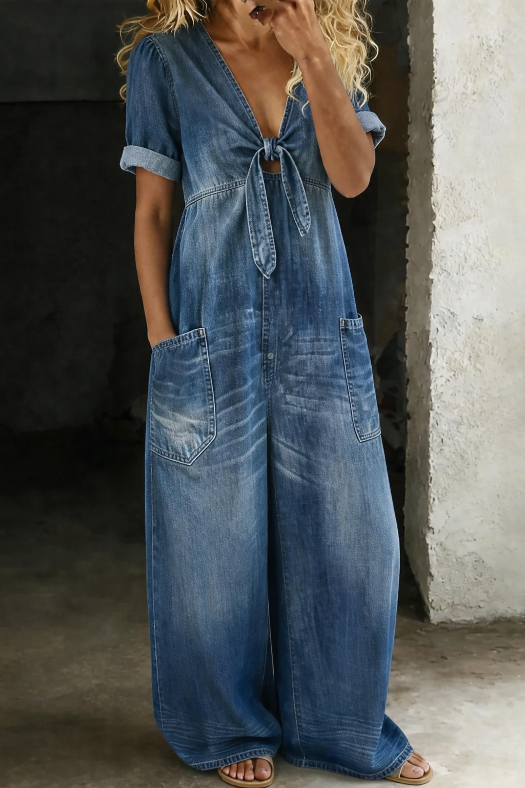Zeta - Jumpsuit Mit V-ausschnitt Und Kurzen Ärmeln