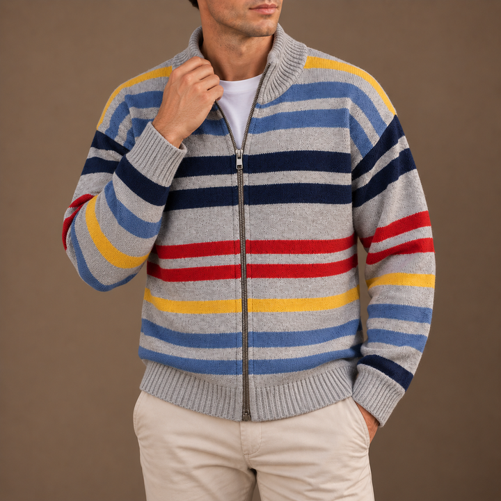 Wirasak – Strickjacke mit Bunten Streifen Und Reißverschluss