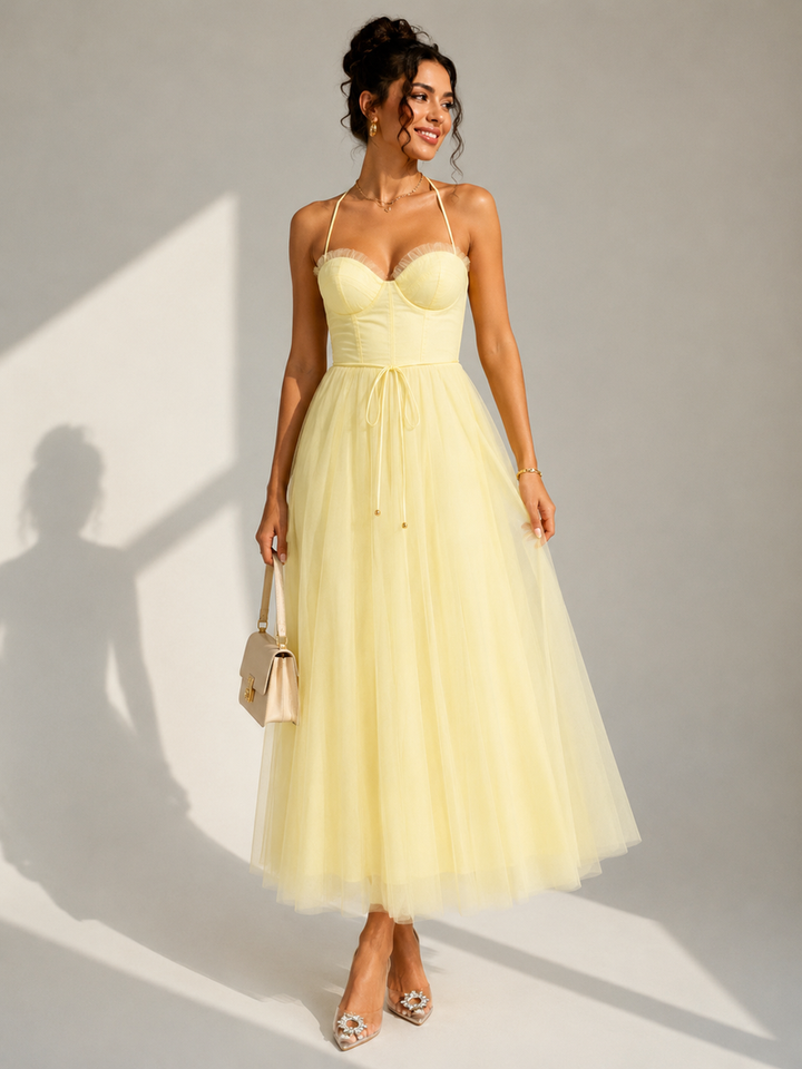 Chiyoko - Elegantes Midikleid Mit Offenem Rücken