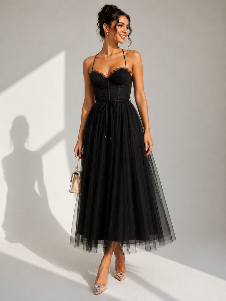 Chiyoko - Elegantes Midikleid Mit Offenem Rücken