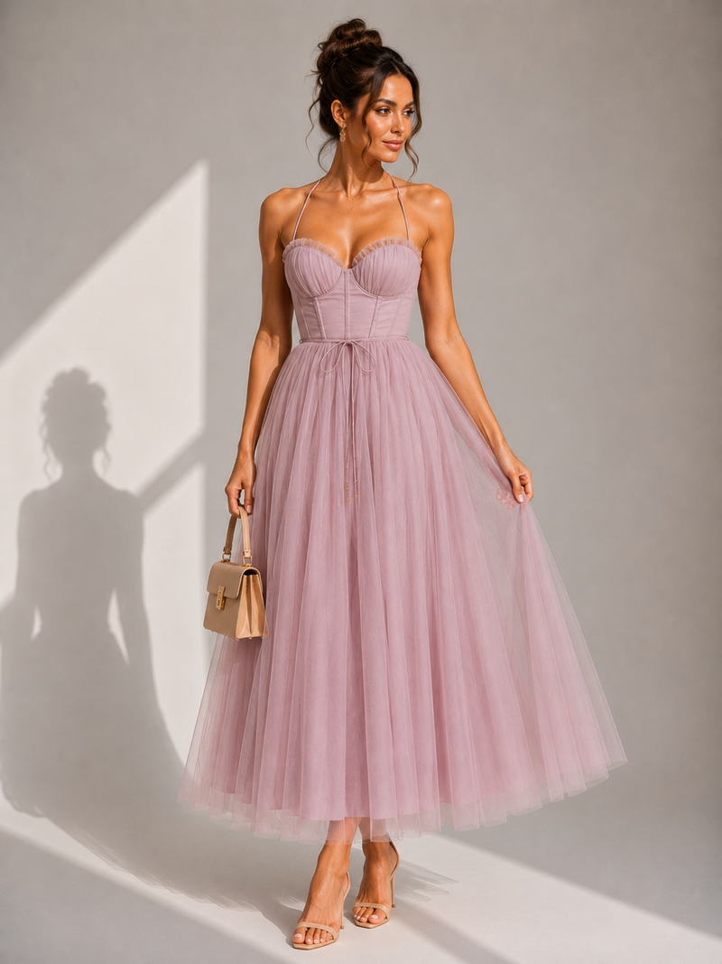 Chiyoko - Elegantes Midikleid Mit Offenem Rücken