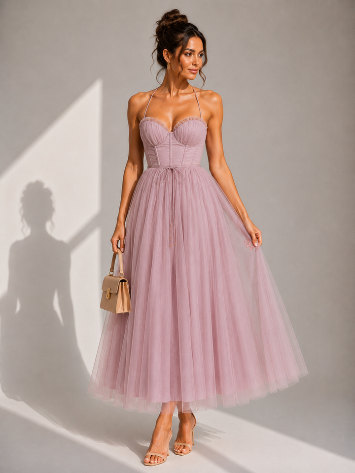 Chiyoko - Elegantes Midikleid Mit Offenem Rücken
