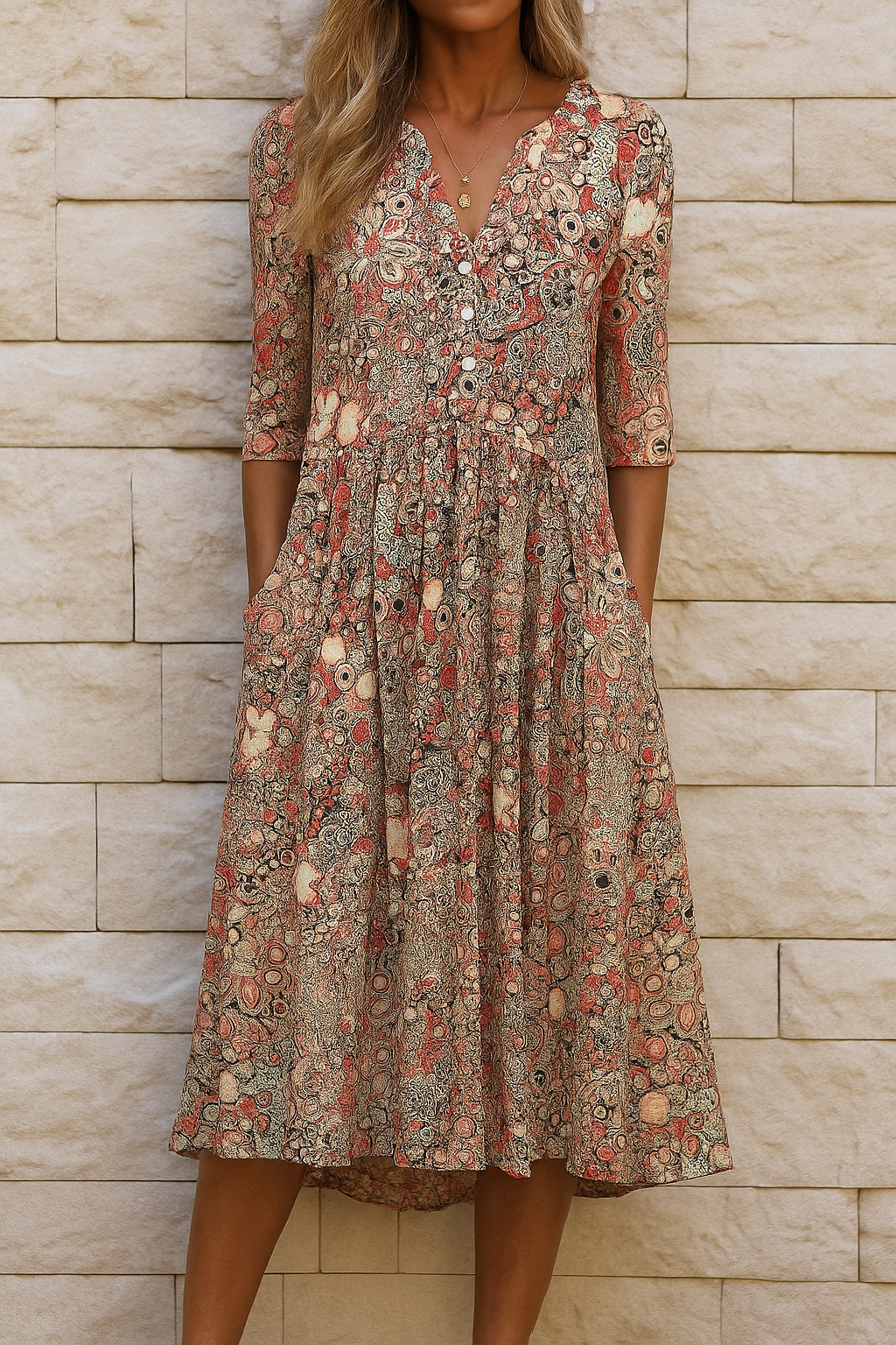 Eliskaa – Elegantes Blumen Kleid Mit V-Ausschnitt
