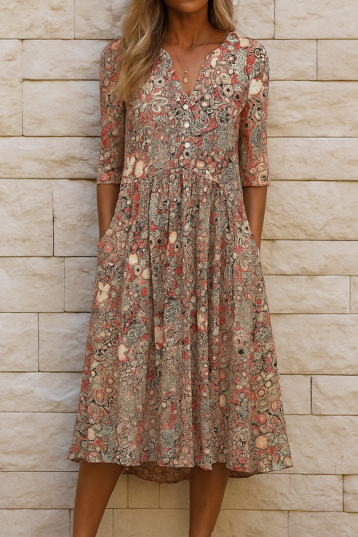Eliskaa – Elegantes Blumen Kleid Mit V-Ausschnitt