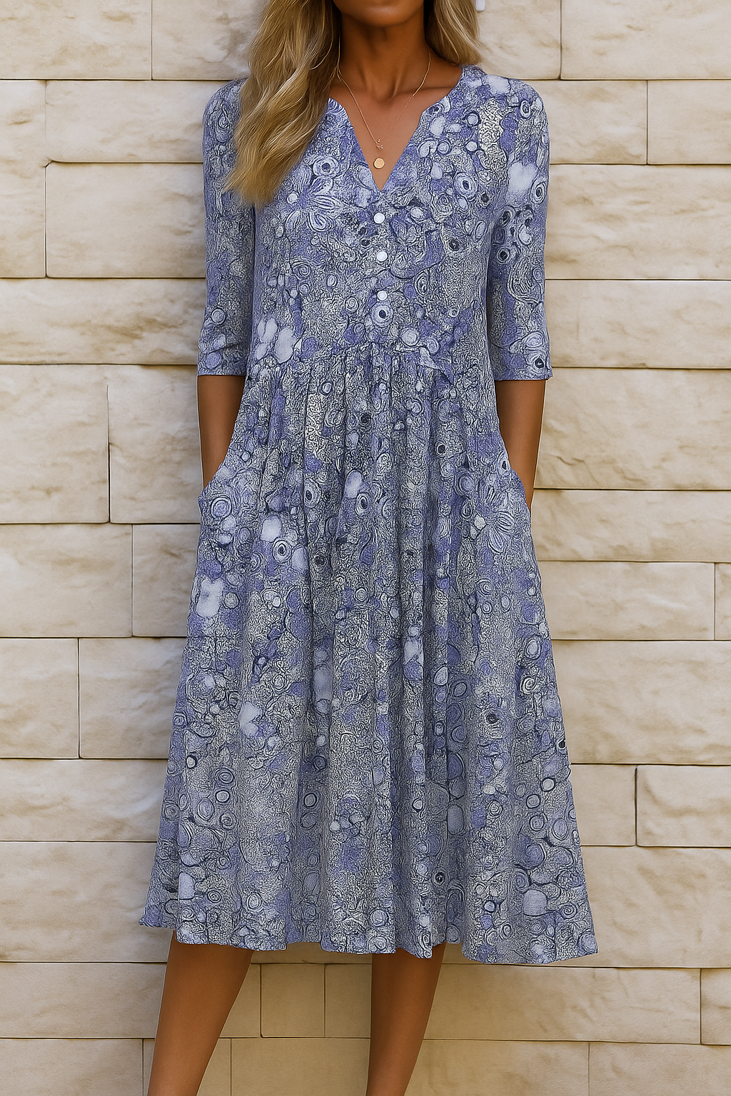 Eliskaa – Elegantes Blumen Kleid Mit V-Ausschnitt