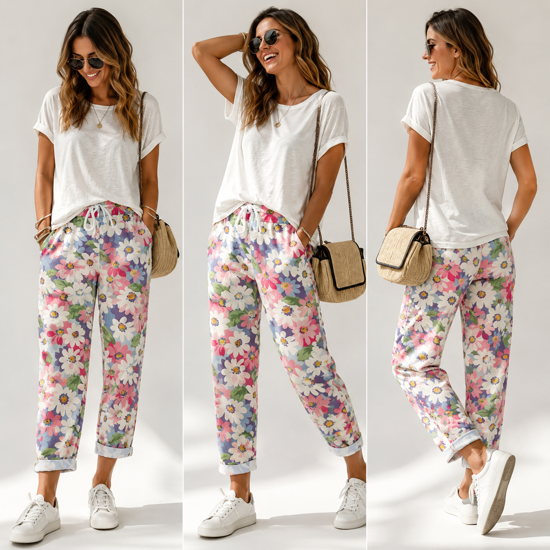 Leyza – Konisch Zulaufende Hose Mit Blumen Muster