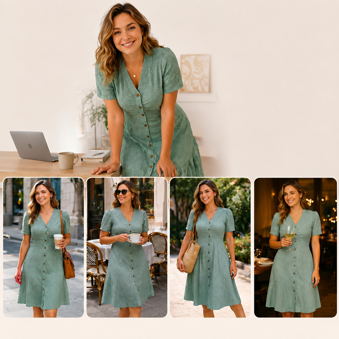Stellah - Elegantes Midikleid Mit Puffärmeln