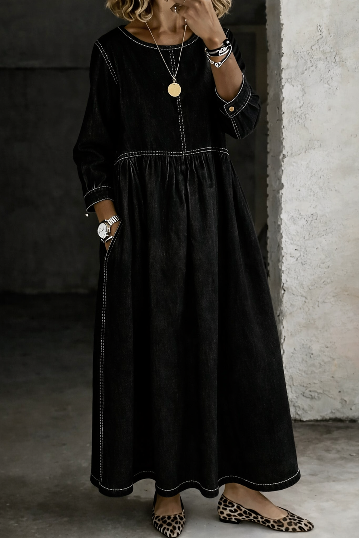 Stelzer – Maxikleid Aus Denim Mit Rundhalsausschnitt