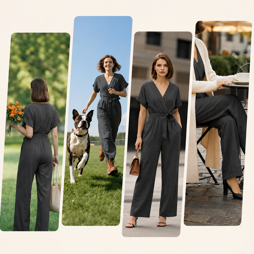 Meryem - Lässiger Jumpsuit Mit V-ausschnitt Taillenbund Und Weitem Bein