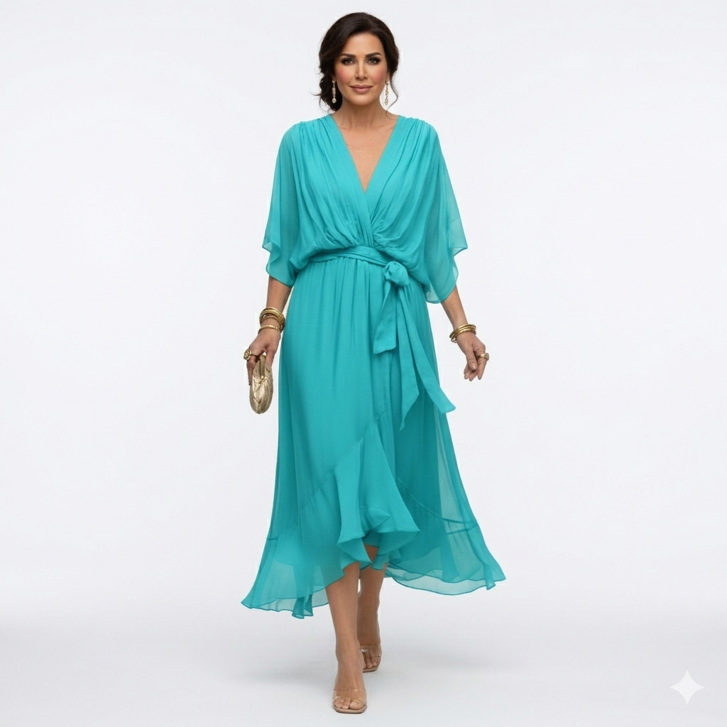 Zagda – Elegantes Midikleid Mit V-ausschnitt