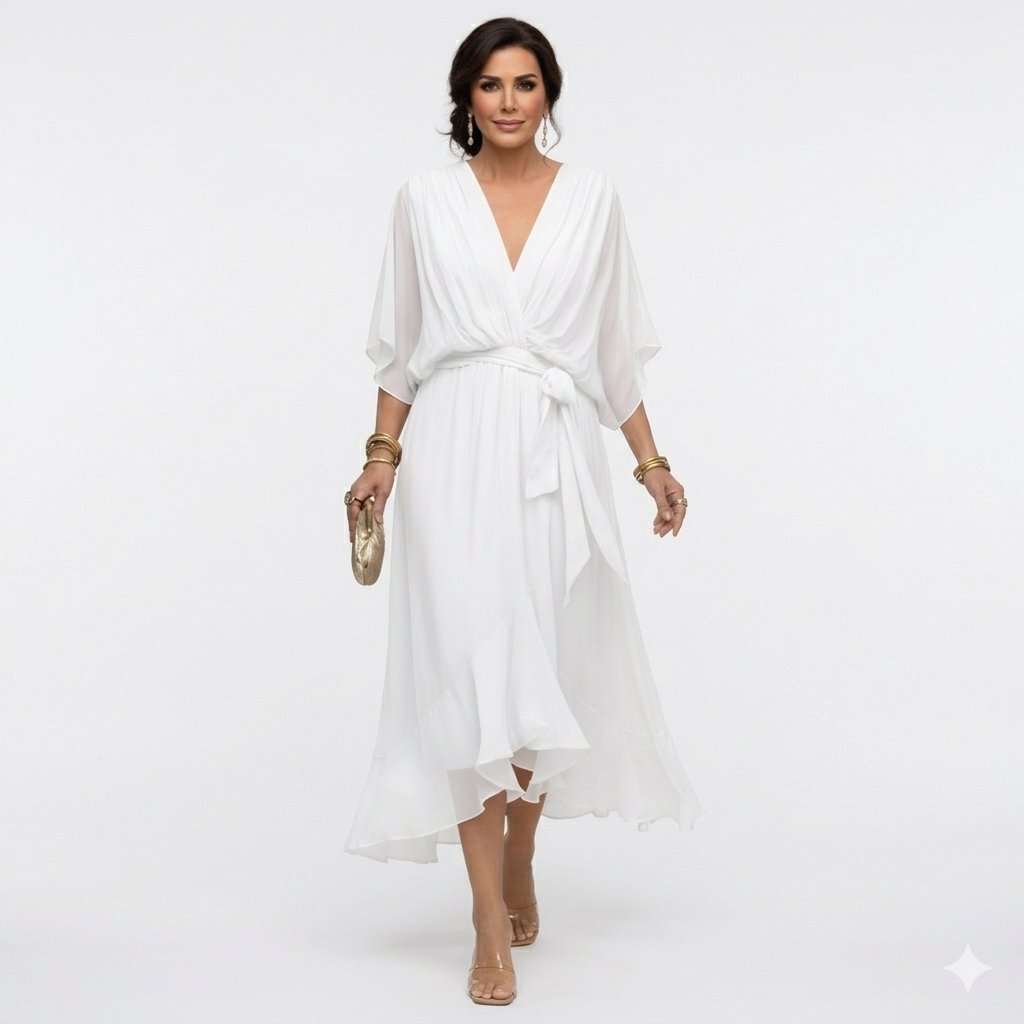Zagda – Elegantes Midikleid Mit V-ausschnitt