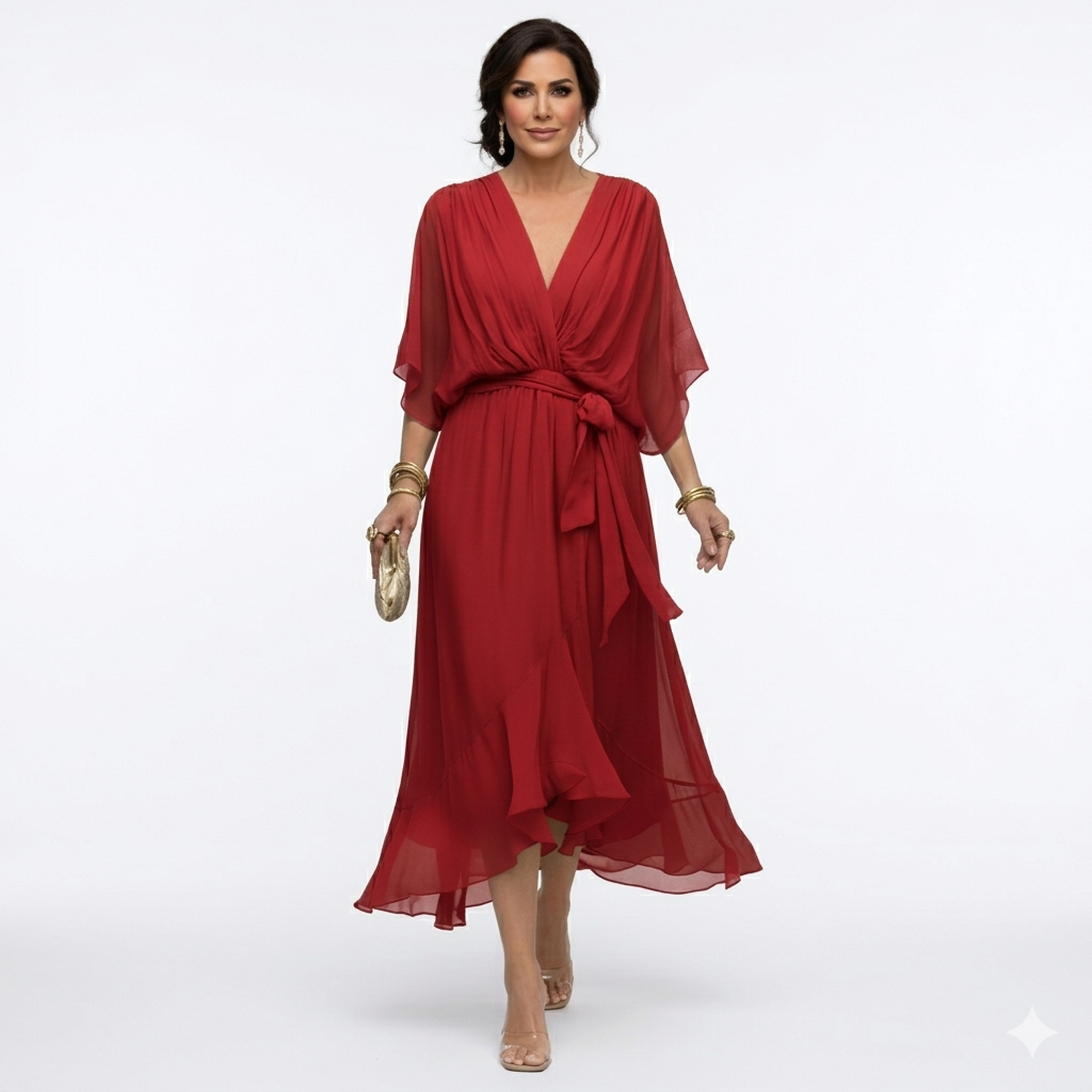 Zagda – Elegantes Midikleid Mit V-ausschnitt