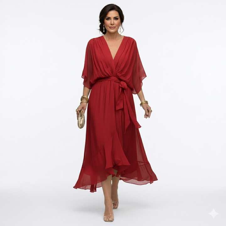 Zagda – Elegantes Midikleid Mit V-ausschnitt