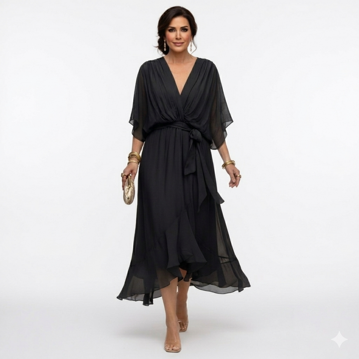 Zagda – Elegantes Midikleid Mit V-ausschnitt