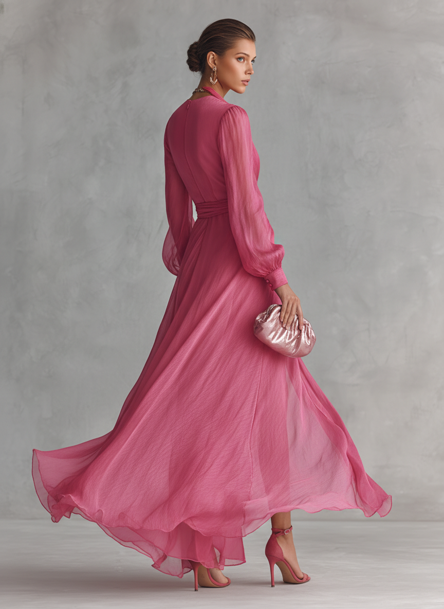 Jalesa – Chiffon-Maxikleid Mit Bindegürtel