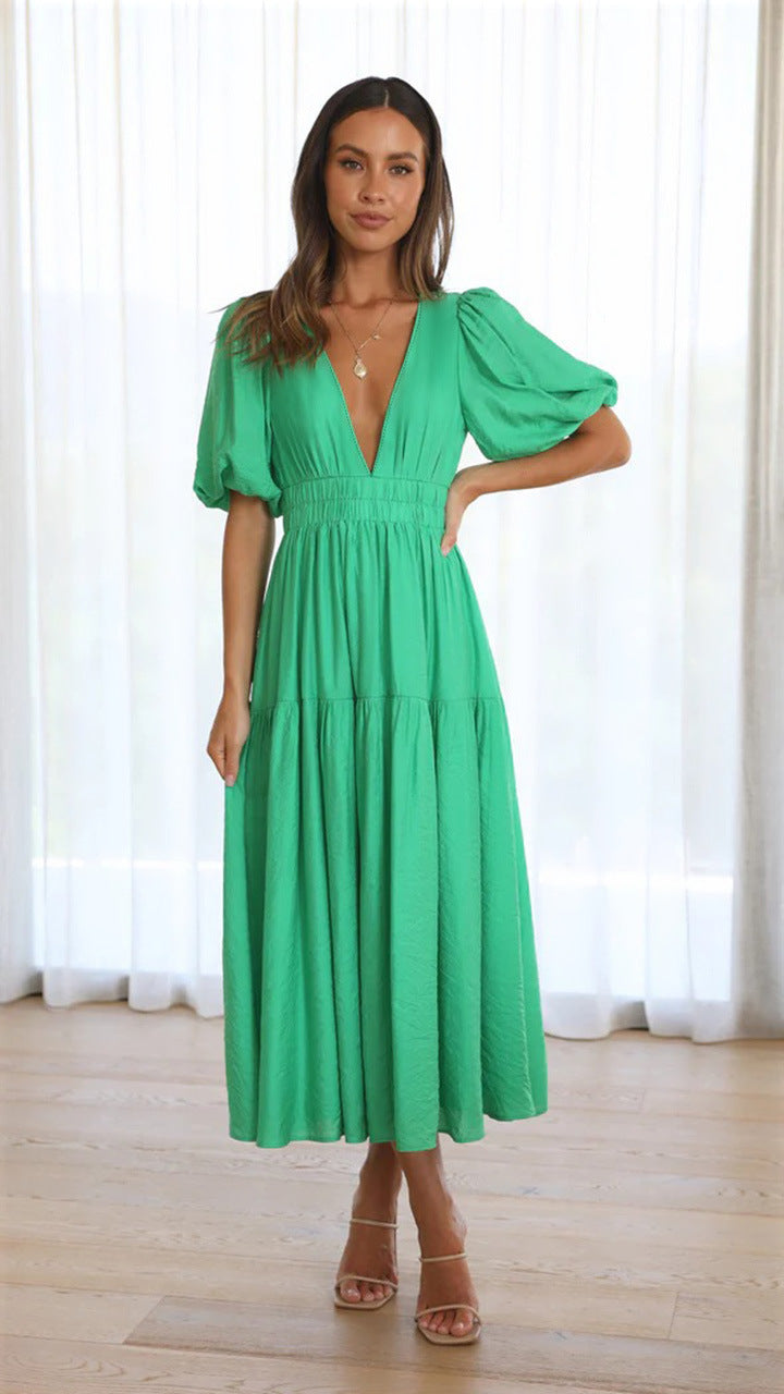 Delphine - Stylisches Midikleid MIT V-ausschnitt Und Rüschenärmeln