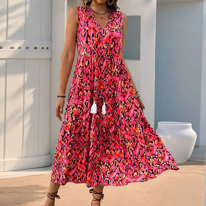 Minhee - Ärmelloses Maxikleid Mit Abstraktem Print Und Stufenschnitt