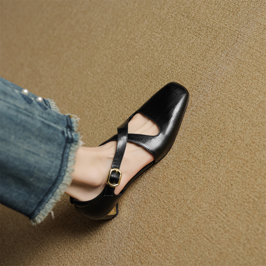 Malena - Leder Kreuzriemen Schuhe