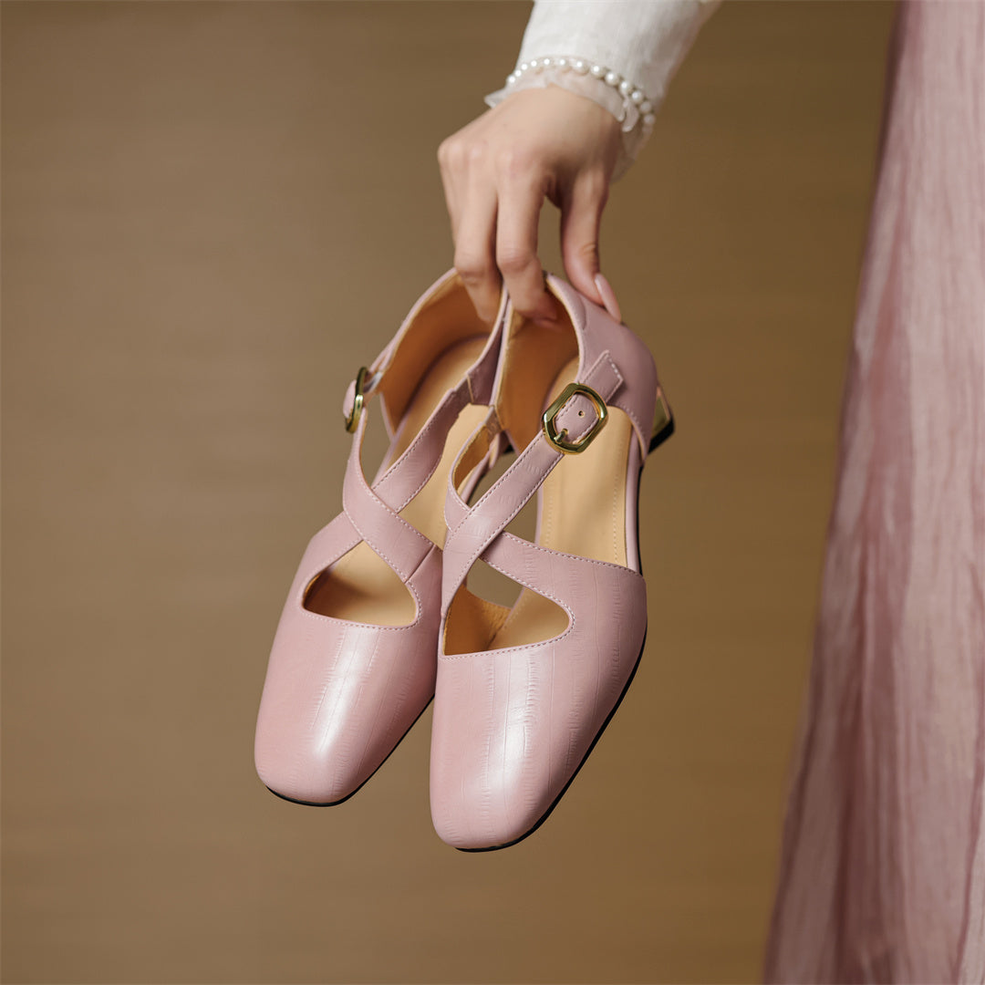 Malena - Leder Kreuzriemen Schuhe