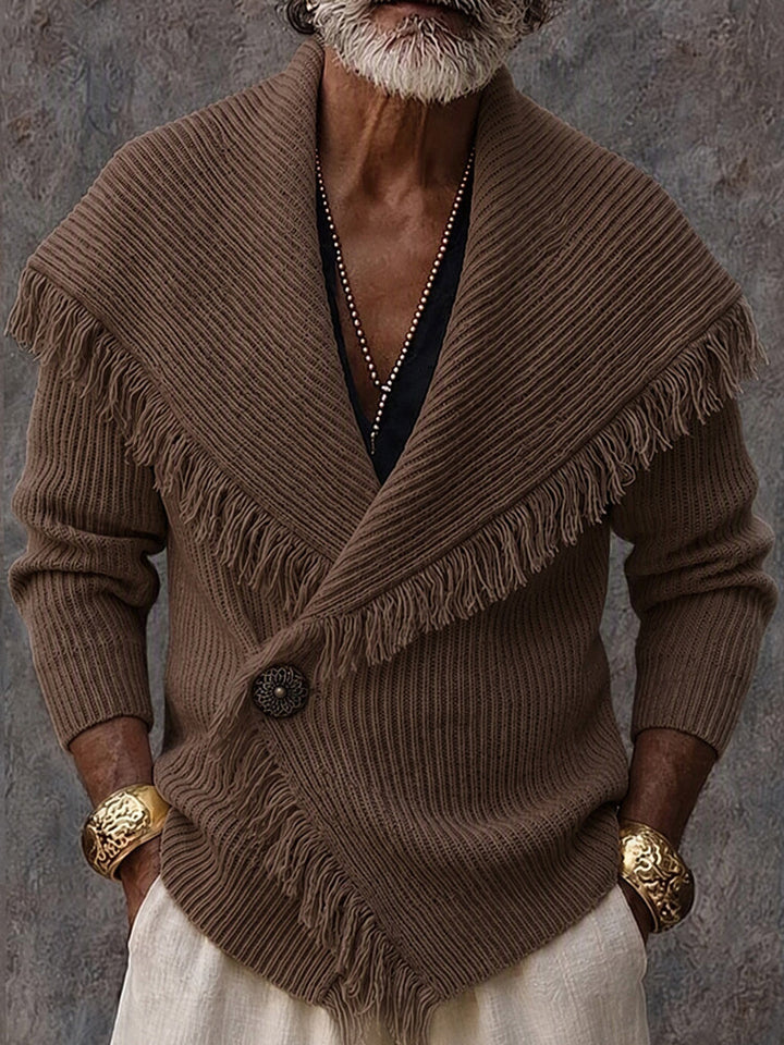 Olson - Stilvolle Strickjacke Mit Fransenbesatz Und Schalkragen