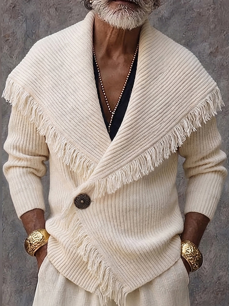 Olson - Stilvolle Strickjacke Mit Fransenbesatz Und Schalkragen