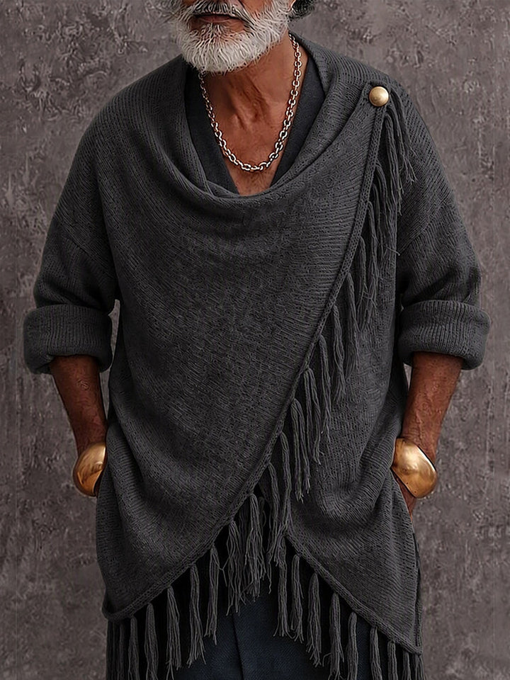 Makenley - Lässiger Strick Pullover Mit Fransenbesatz Und Drapiertem Kragen