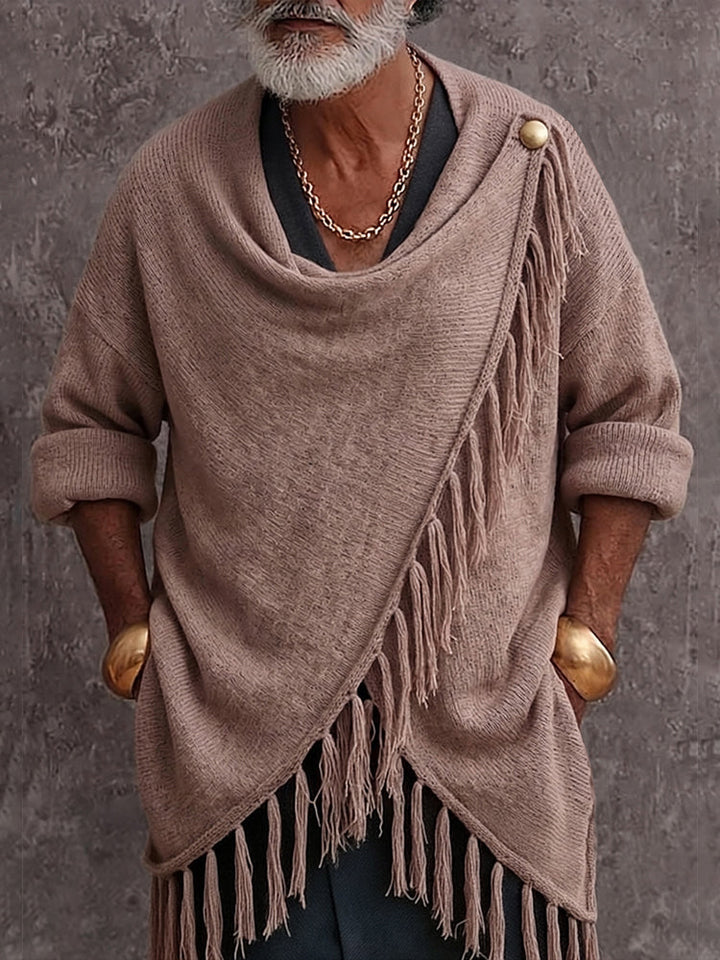 Makenley - Lässiger Strick Pullover Mit Fransenbesatz Und Drapiertem Kragen