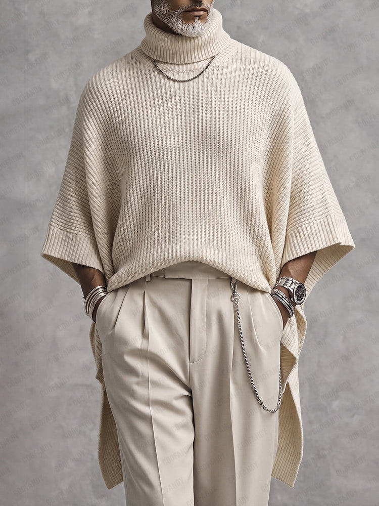 Joash – Oversize-poncho-pullover Mit Geripptem Rollkragen