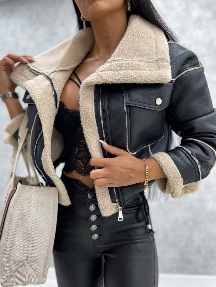 Reischl – Jacke mit Reißverschluss Und Futter Aus Kunstlammfell