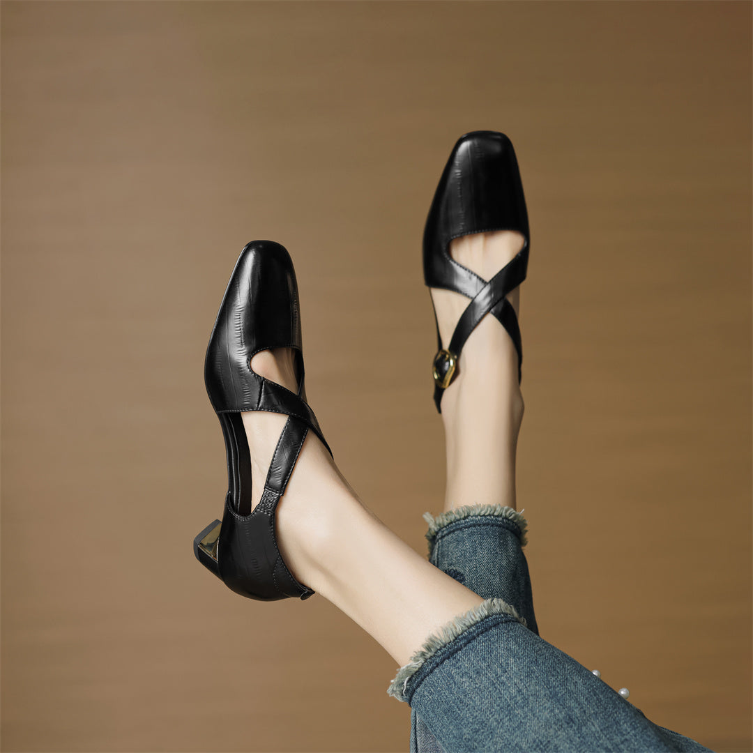 Malena - Leder Kreuzriemen Schuhe