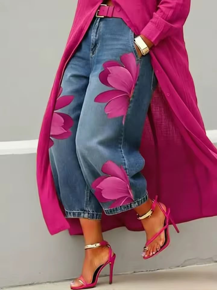 Makellah - Lässige Jeans mit Blumenmuster