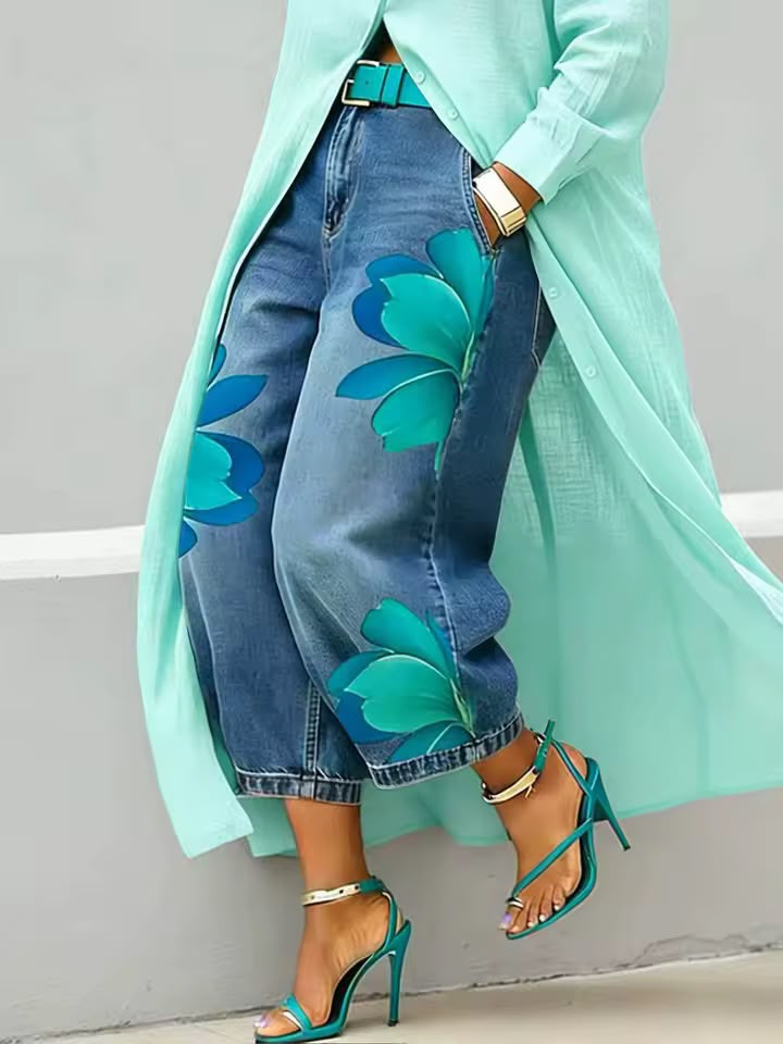 Makellah - Lässige Jeans mit Blumenmuster
