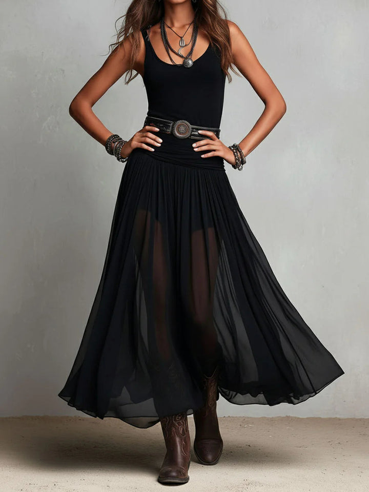 Odetta – Elegantes Maxikleid Aus Tüll Mit Gürtel