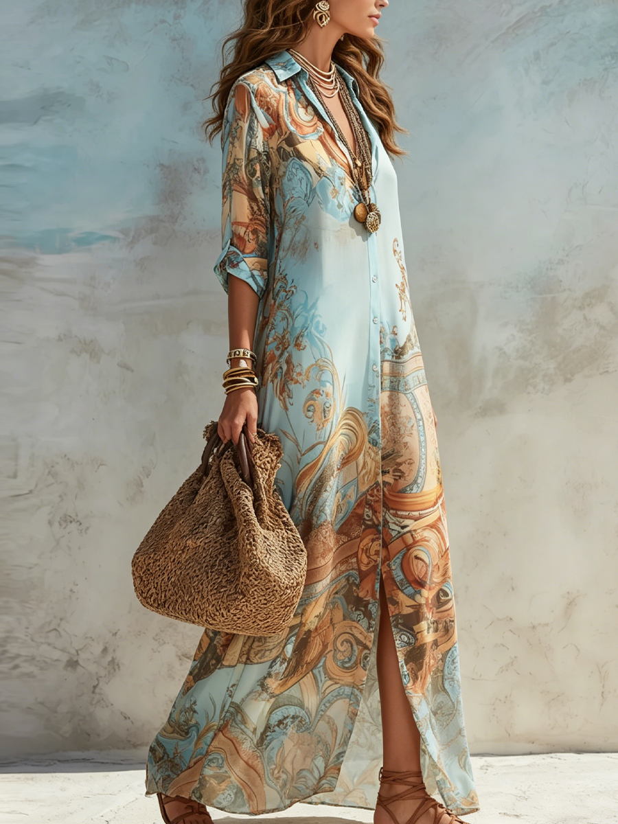 Kristien – Bedrucktes Maxikleid mit Knopfleiste