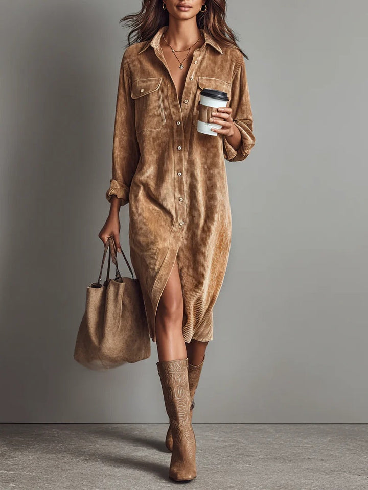 Nurcan – Hemdkleid mit Cord-Struktur und Taschen