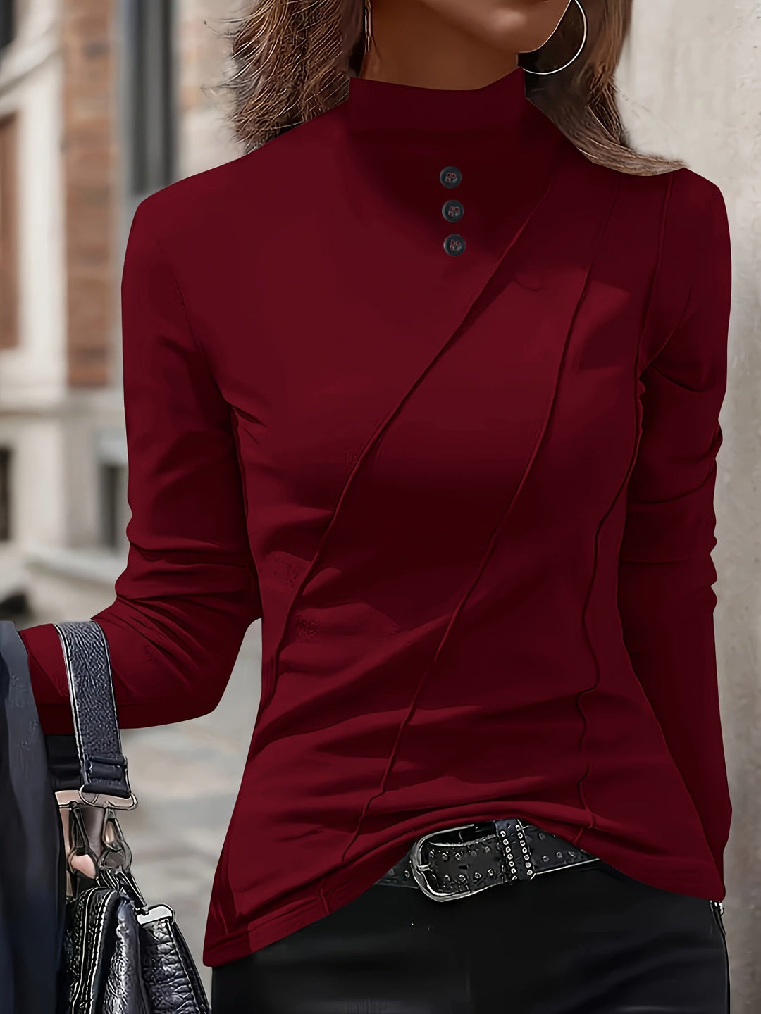 Aizhana - Elegantes Langarm Hemd Mit Hohem Kragen