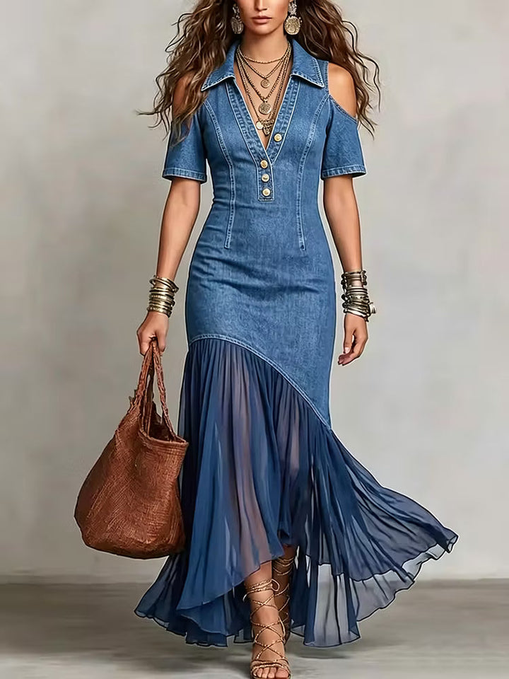 Presley - Jeans-Maxikleid Mit Knopfleiste