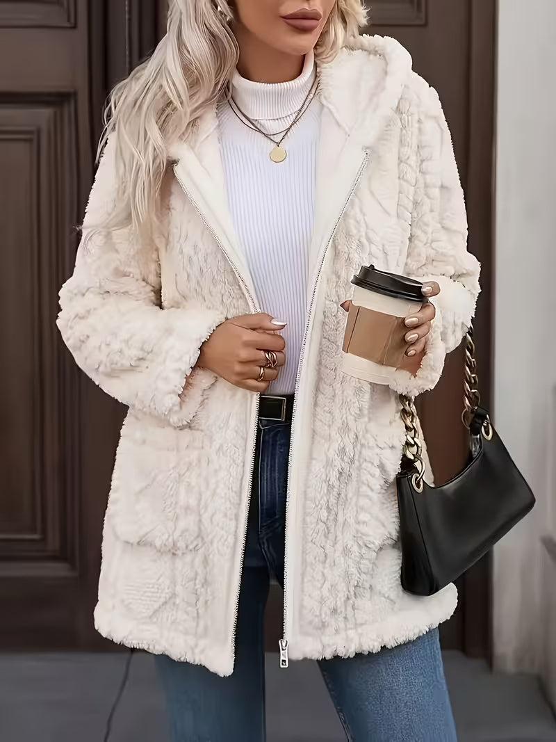 Elima - Doppelseitige Plüsch-Strickjacke MIT Kapuze Und Reißverschluss