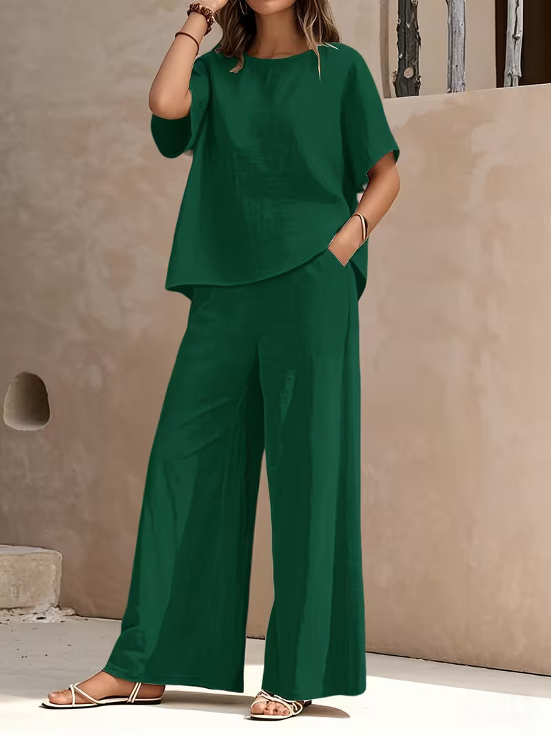 Josy – Set Aus Kurzärmeliger Bluse Und Hose mit Weitem Bein