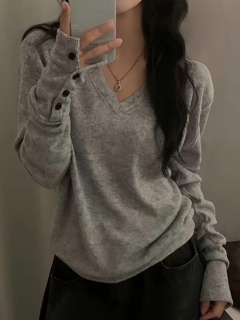 Kebina – Pullover MIT V-ausschnitt, Geripptem Bündchen Und Knöpfen