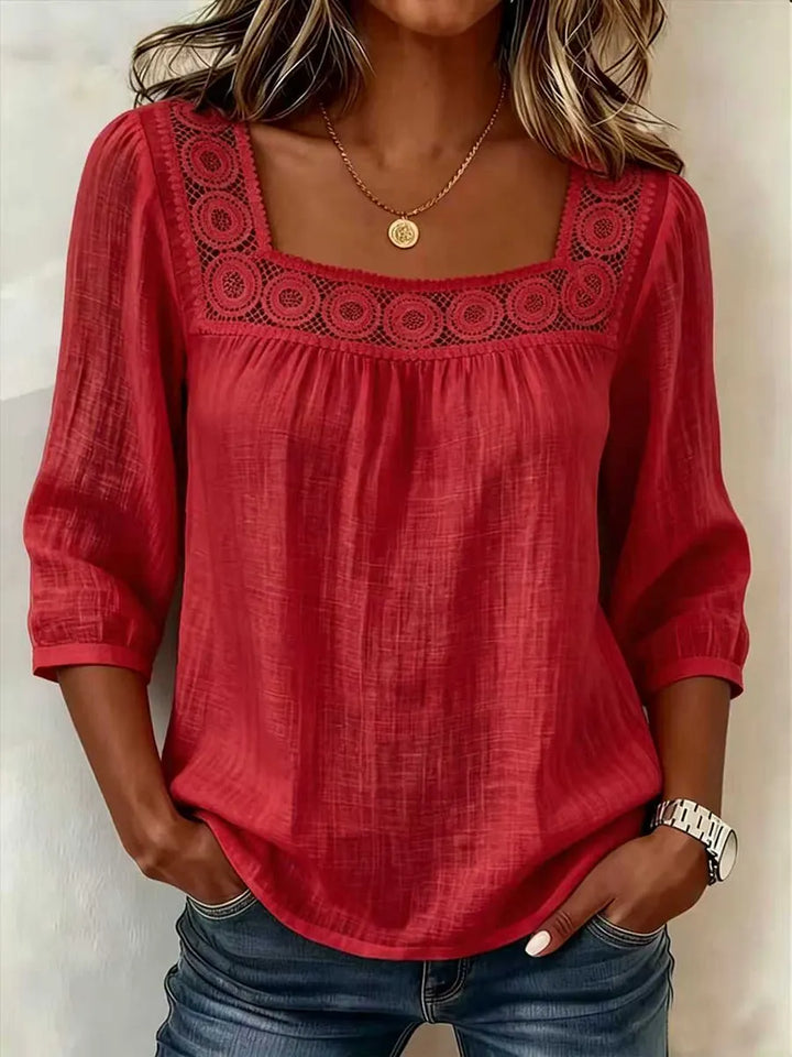 Nozomi - Bluse Mit Quadratischem Ausschnitt Und Spitzen Patchwork