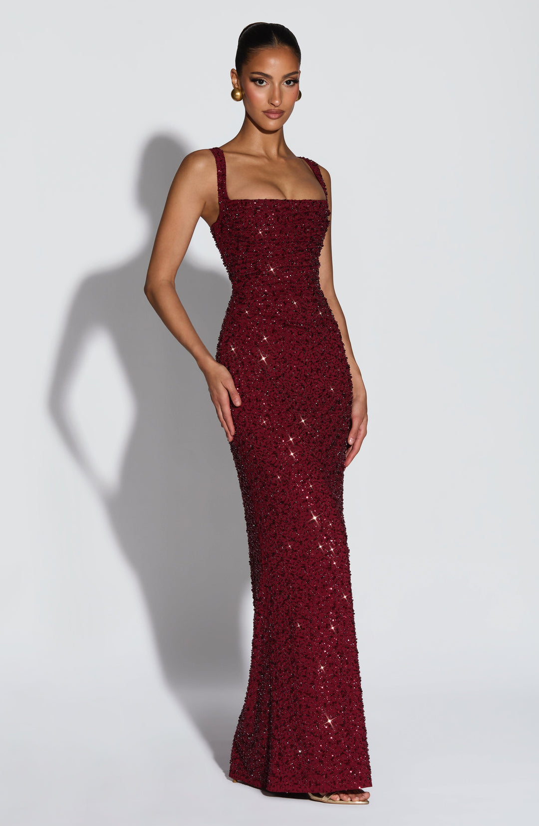Rekina – Maxikleid Mit Pailletten Und Quadratischem Ausschnitt
