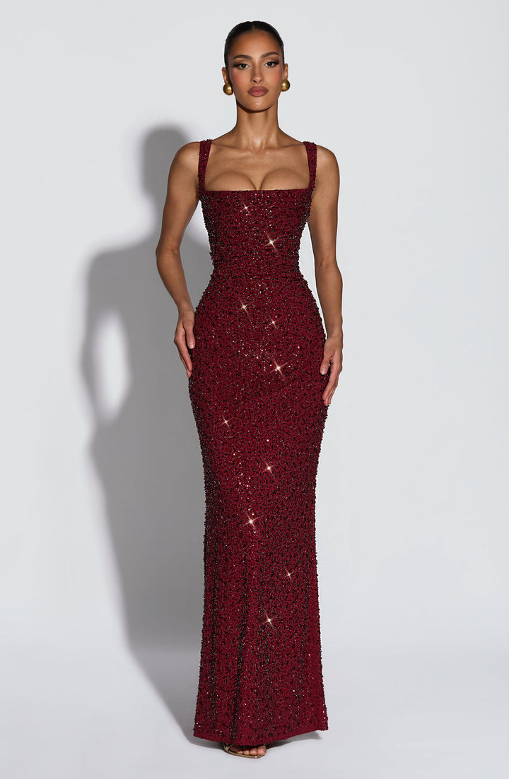 Rekina – Maxikleid Mit Pailletten Und Quadratischem Ausschnitt