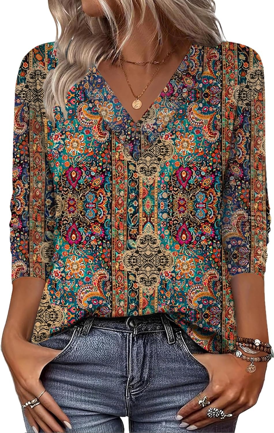 Eleeza – Bluse Mit V-Ausschnitt Und Retro-Drucken