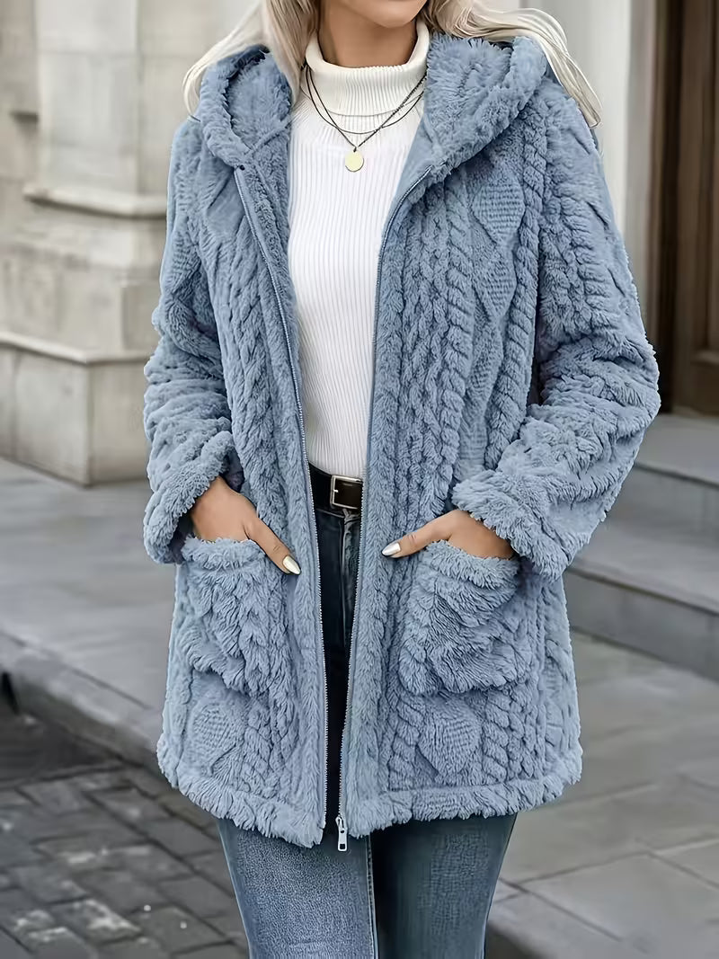 Elima - Doppelseitige Plüsch-Strickjacke MIT Kapuze Und Reißverschluss