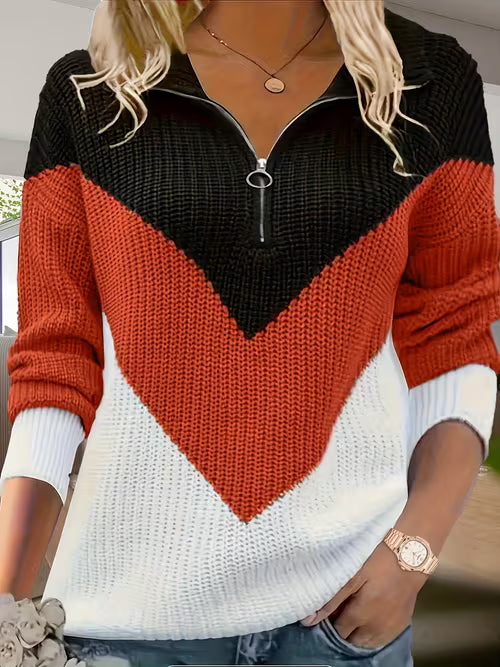 Fagina – Eleganter Strickpullover Mit Halbem Reißverschluss